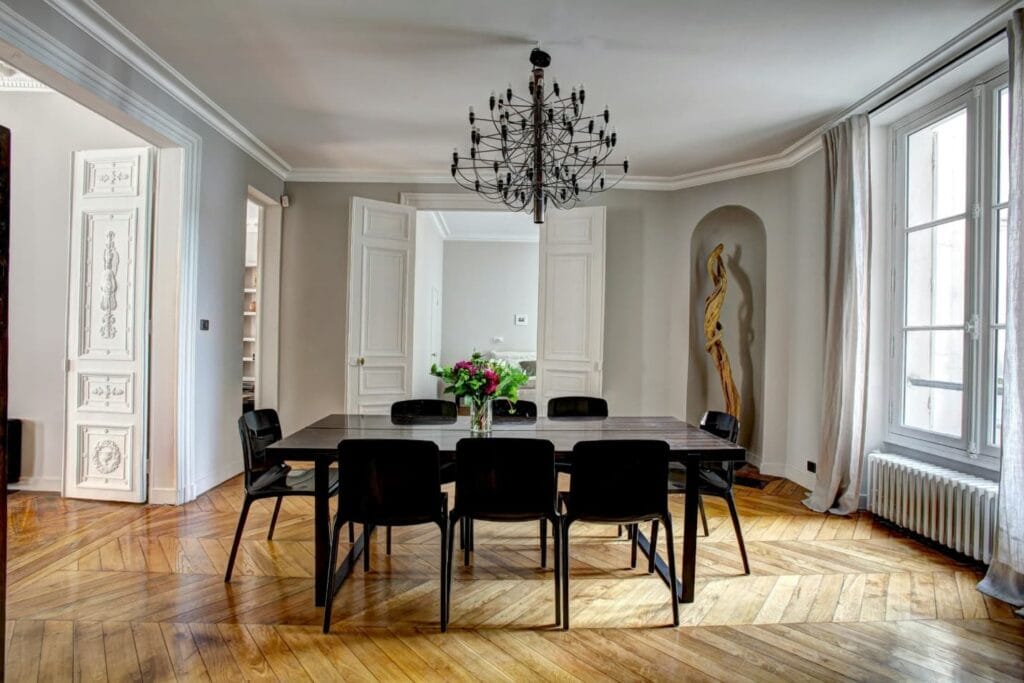 dark wood dining table in a house