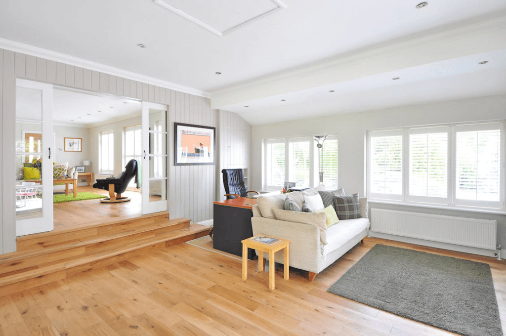 A large room with wooden floor