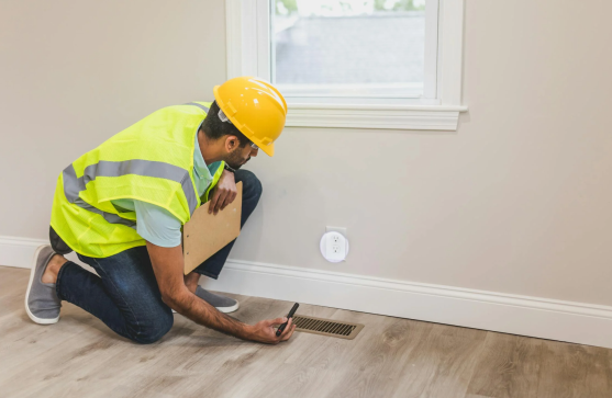 person checking flooring HVAC