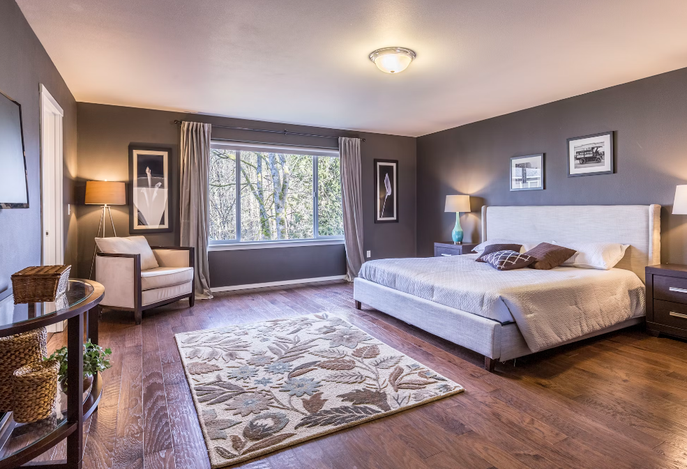 Professional hardwood flooring in a bedroom