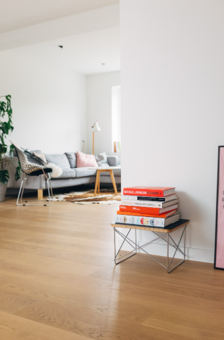 Hardwood flooring in the living room of a house